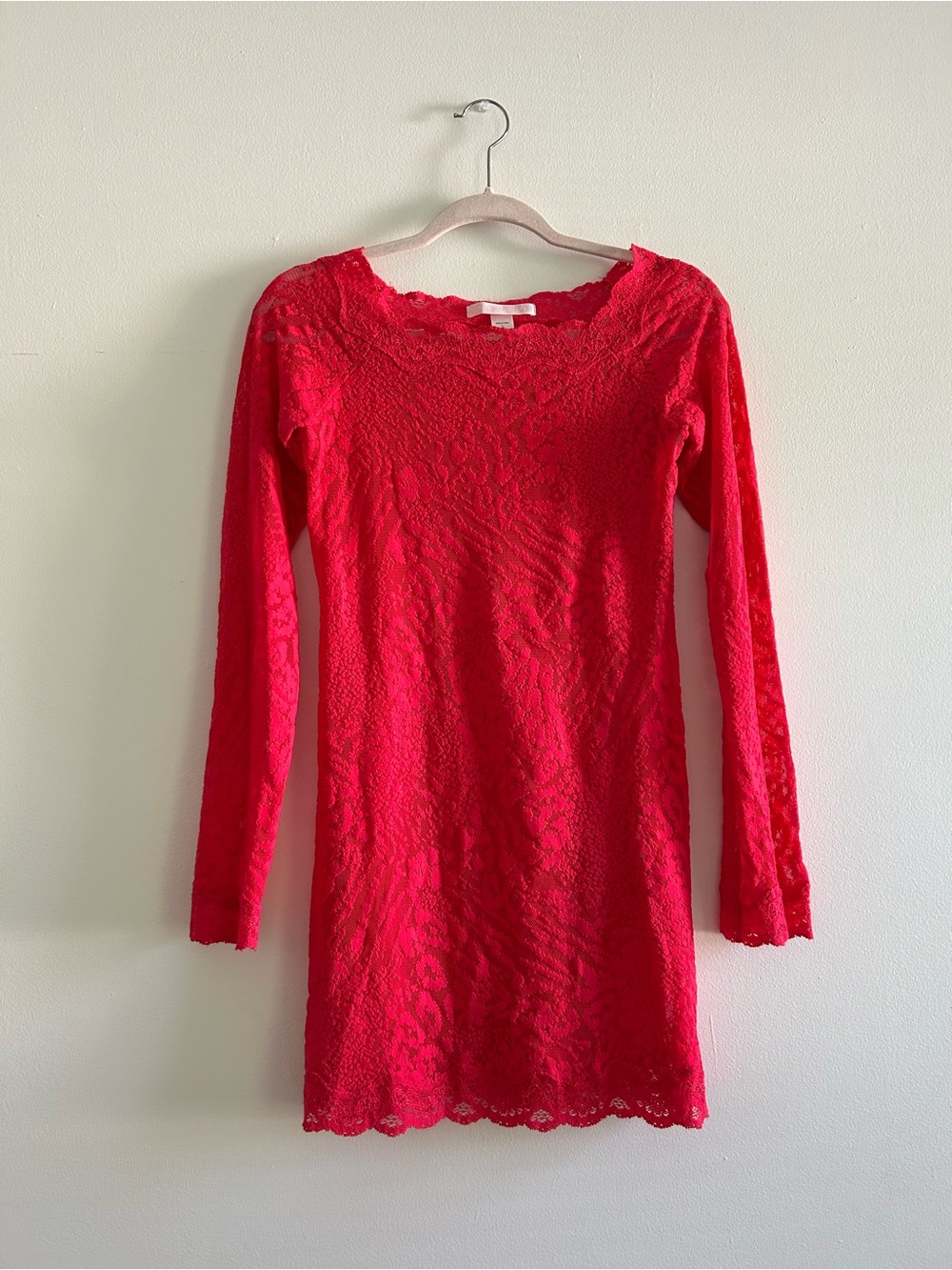 Victorias Secret Red Lace Long-Sleeve Shift Dress